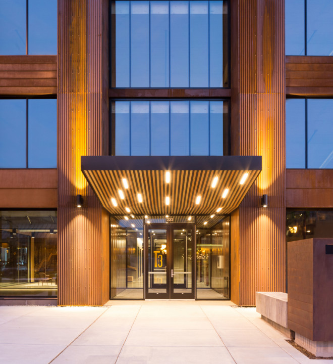 Timber-framed office tower highlighting sustainable construction
